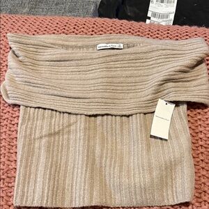 Abercrombie & Fitch Ribbed Off-the-Shoulder Sweater in Taupe